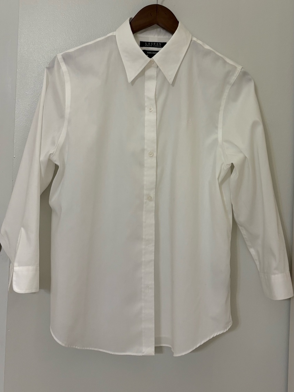 Lauren Ralph Lauren White Women's Button-Down Shirt Size: L Non-Iron 100% Cotton